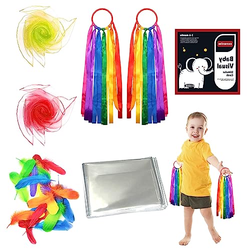 31-teiliges sensorisches Baby-Set, Regenbogen-Band-Ring-Spielzeug, schwarz und weiß, hoher Kontrast, Montessori, sensorisches Spielspielzeug für Kleinkinder von 3–24 Monaten von WanderGo