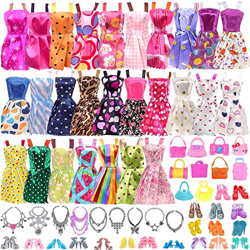 42 Stück Kleidung und Zubehör für Puppen, Enthält 15 Strapsröcke, 5 Paar Schuhe, 5 Taschen und 12 Schmuckstücke für 11,5"/30cm Mädchen Puppen (Zufälliger Stil)(ohne Puppen) von WanderGo