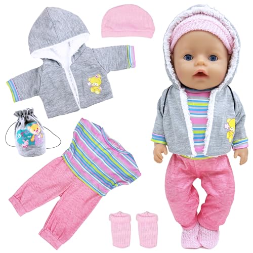 Baby Puppe Kleidung Kompatibel mit Baby neu geboren Kleidung 36-43 cm Puppe, Set mit Mantel Bluse Hosen Hut und Socken，Puppe Kleidung für Outfits Süße Baby Puppe Outfits von WanderGo