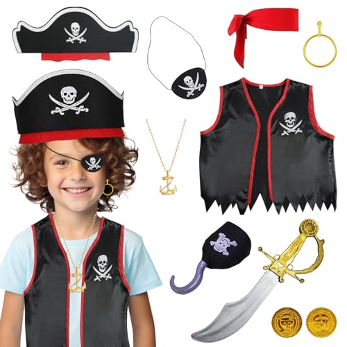18 Stück piratenkostüm kinder,Piratenkostüm-Set für Jungen - Komplettes Piraten-Outfit für Kinder mit Zubehör, Jungen Mädchen Karneval Halloween Cosplay Piratenparty für kinder 18 Stück piratenkostüm kinder,Piratenkostüm-Set für Jungen - Komplettes Piraten-Outfit für Kinder mit Zubehör, Jungen Mädchen Karneval Halloween Cosplay Piratenparty für kinder von WanderGo