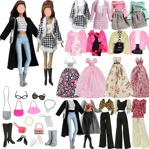 24 Stück Fashion Puppen Kleidung und Zubehör, 11,5 Zoll (29 cm) Mode-Puppen Outfit mit Pepita-Rock, Schwarzem Mantel & Windjacke – Inkl. Schuhe, Tasche & Schmuck für Coole, süße und Elegante Styles 24 Stück Fashion Puppen Kleidung und Zubehör, 11,5 Zoll (29 cm) Mode-Puppen Outfit mit Pepita-Rock, Schwarzem Mantel & Windjacke – Inkl. Schuhe, Tasche & Schmuck für Coole, süße und Elegante Styles von WanderGo