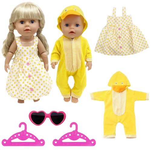 Puppenkleidung 30-45cm, Puppenkleider für Baby Puppen New Born Enthält 1 Jumpsuit, 1 Kleid, 1 Sonnenbrille, 2 Kleiderbügel füR 12-18 Zoll/30-45cm Puppen von WanderGo