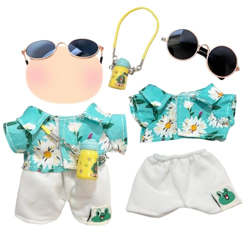Puppenkleidung für 17 cm große Plüschpuppen, inklusive himmelblauem Strand-Set + Sonnenbrille + gelbe Wasserflasche Crossbody-Tasche, Puppe nicht im Lieferumfang enthalten Puppenkleidung für 17 cm große Plüschpuppen, inklusive himmelblauem Strand-Set + Sonnenbrille + gelbe Wasserflasche Crossbody-Tasche, Puppe nicht im Lieferumfang enthalten von WanderGo
