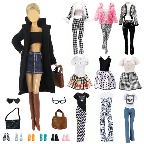 22 Stück Puppen Kleidung und Zubehö, Puppenkleidung für 11,5 Zoll Mädchen Puppen, Schwarzer Wollmantel 3er-Set, Karierte Plüschhose 3er-Set, Winteranzug, Kleid, Brille, Tasche, Schuhe Zufälliger Stil 22 Stück Puppen Kleidung und Zubehö, Puppenkleidung für 11,5 Zoll Mädchen Puppen, Schwarzer Wollmantel 3er-Set, Karierte Plüschhose 3er-Set, Winteranzug, Kleid, Brille, Tasche, Schuhe Zufälliger Stil von WanderGo