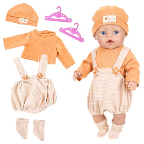 WanderGo Baby Puppen Puppenkleidung 35-43 cm, 4-teiliges Outfit mit 1 Oberteil + 1 Latzhose + 1 Strickmütze + 1 Paar Socken 2 rosa Kleiderbügel, Babypuppe Kleidung für 14-18 Zoll Puppen WanderGo Baby Puppen Puppenkleidung 35-43 cm, 4-teiliges Outfit mit 1 Oberteil + 1 Latzhose + 1 Strickmütze + 1 Paar Socken 2 rosa Kleiderbügel, Babypuppe Kleidung für 14-18 Zoll Puppen von WanderGo