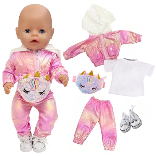 WanderGo Puppenkleidung 35–43 cm, Baby Puppen Kleidung Sportoutfit mit Kapuzenjacke und Hose, Weißes T-Shirt, Sneakers, Hüfttasche – Kleidung für Babypuppen Mädchen Jungen WanderGo Puppenkleidung 35–43 cm, Baby Puppen Kleidung Sportoutfit mit Kapuzenjacke und Hose, Weißes T-Shirt, Sneakers, Hüfttasche – Kleidung für Babypuppen Mädchen Jungen von WanderGo