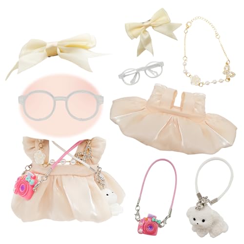 Puppenkleidung für 17 cm große Plüschpuppen,Perlweißes Prinzessinnenkleid, zweiteiliges Set + rosa Kameratasche + weißer Welpenanhänger + klare Brille(Ohne Puppe) Puppenkleidung für 17 cm große Plüschpuppen,Perlweißes Prinzessinnenkleid, zweiteiliges Set + rosa Kameratasche + weißer Welpenanhänger + klare Brille(Ohne Puppe) von WanderGo