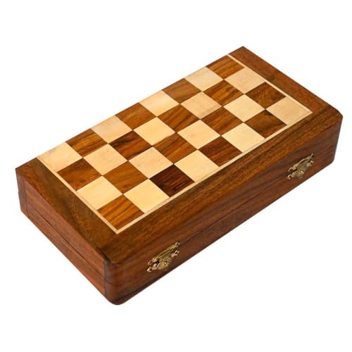 Wanderlust deco Magnetisches Schach, faltbar, aus braunem Holz, 25 x 25 x 3 cm von Wanderlust deco