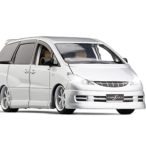 WangXLDD Fahrzeuge Automodell im Maßstab 1:32, kompatibel mit Toyota Previa Estima, sechstüriges Legierungsautomodell MPV Sound- und Lichtauto-Metallspielzeugmodell (Light Gray) von WangXLDD