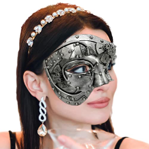 Halloween- -Maske, halbes Gesicht, Mardi Gras Ballmaske, Steampunk-Metallmaske, venezianische Maske für Herrenkostüm, halbes Gesicht, Punk-Maske für Halloween-Kostümparty, Phantom der von Wangduodu