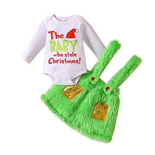 WangsCanis Grinch Grün Monster Cosplay Kostüm Kleidung 2Tlg Weihnachtsoutfits für Kinder, Kinder Weihnachten Kapuzen Weihnachtsmann Tops und Hosen (Grün Rock Set,18-24 Monate) von WangsCanis