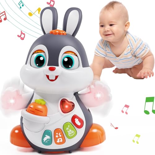 Wanonoo Baby Musikspielzeug Spielzeug ab 1 Jahr, Babyspielzeug ab 7 8 9 10 12 18 Monate,Osterhase Krabbelspielzeug mit Musik und Licht,Ostergeschenke für Baby Spielzeug Geschenk Mädchen Jungen 1 2 von Wanonoo