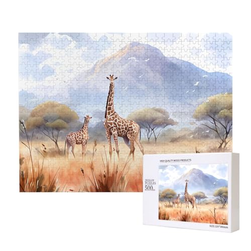 Afrikanische Savannen-Giraffen-Puzzles für Erwachsene, 500 Teile, Holzpuzzle für Familie, Freunde, Heimdekoration, Wandkunst, 20,4 x 38,1 cm von WapNo