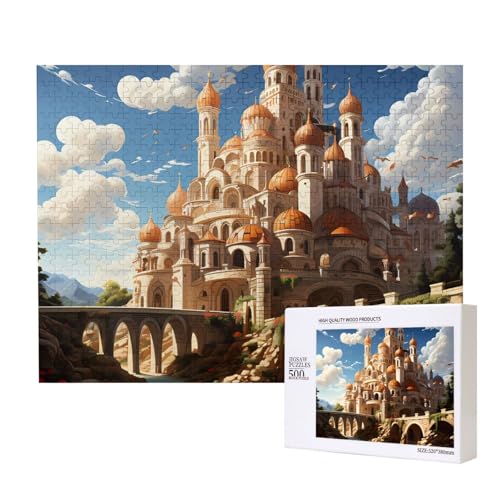 Anime Castle Sky Puzzles für Erwachsene, 500 Teile, Holzpuzzle für Familie, Freunde, Heimdekoration, Wandkunst, 20,4 x 38,1 cm von WapNo