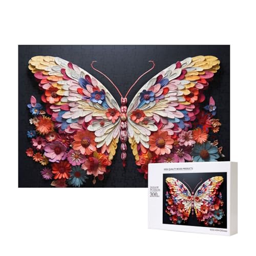 Blütenblatt-Schmetterling-Puzzles für Erwachsene, 300 Teile, Holzpuzzle für Familie, Freunde, Heimdekoration, Wandkunst, 300 x 27 cm von WapNo