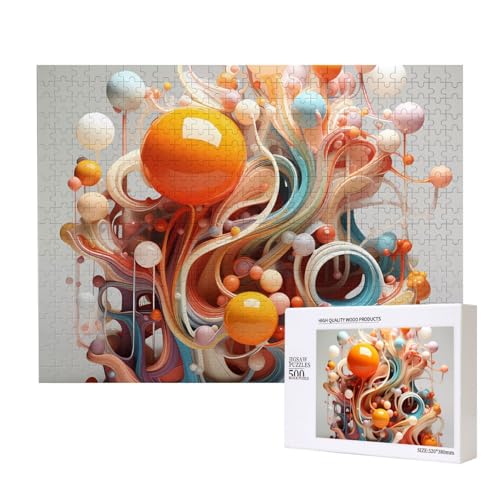 Bunte 3D-Wirbel und Bälle, Puzzles für Erwachsene, 500 Teile, Holzpuzzle für Familie, Freunde, Heimdekoration, Wandkunst, 20,4 x 38,1 cm von WapNo