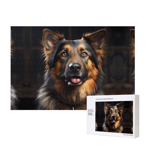 Deutscher Schäferhund Puzzles für Erwachsene, 300 Teile, Holzpuzzle für Familie, Freunde, Heimdekoration, Wandkunst, 15,7 x 27,9 cm von WapNo