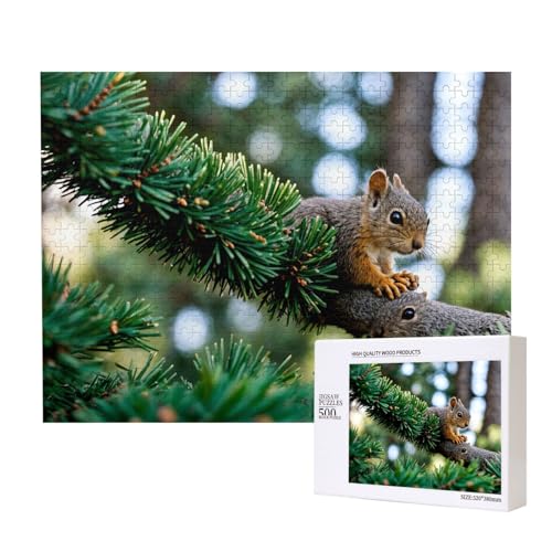 Eichhörnchen-Puzzles für Erwachsene, 500 Teile, Holzpuzzle für Familie, Freunde, Heimdekoration, Wandkunst, 20,4 x 38,1 cm von WapNo