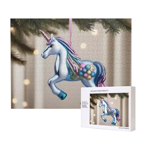 Einhorn-Ornament-Puzzles für Erwachsene, 500 Teile, Holzpuzzle für Familie, Freunde, Heimdekoration, Wandkunst, 20,4 x 38,1 cm von WapNo