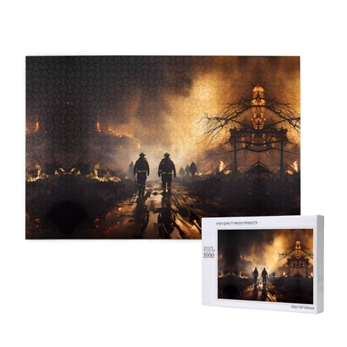 Feuerwehrleute bekämpfende Feuer Puzzles für Erwachsene, 1000 Teile, Holzpuzzle für Familie, Freunde, Heimdekoration, Wandkunst, 29,5 x 50 cm von WapNo