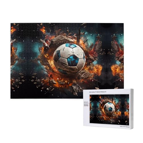 Firecracker Fußball-Puzzles für Erwachsene, 1000 Teile, Holzpuzzle für Familie, Freunde, Heimdekoration, Wandkunst, 29,5 x 50 cm von WapNo