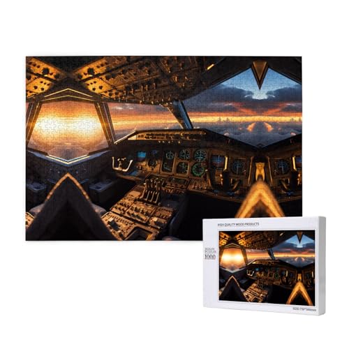 Flugzeug-Cockpit-Puzzles für Erwachsene, 1000 Teile, Holzpuzzle für Familie, Freunde, Heimdekoration, Wandkunst, 29,5 x 50 cm von WapNo