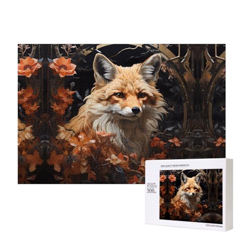 Fuchs und Blumen Puzzles für Erwachsene, 300 Teile, Holzpuzzle für Familie, Freunde, Heimdekoration, Wandkunst, 15,7 x 27,9 cm von WapNo