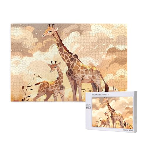 Giraffe Mutter und Kind Puzzles für Erwachsene, 1000 Teile, Holzpuzzle für Familie, Freund, Heimdekoration, Wandkunst, 29,5 x 50 cm von WapNo