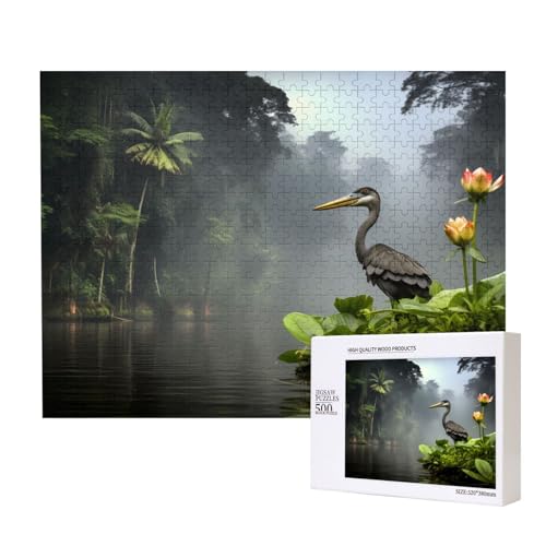 Heron By The Lake Puzzles für Erwachsene, 500 Teile, Holzpuzzle für Familie, Freunde, Heimdekoration, Wandkunst, 500 x 38 cm von WapNo