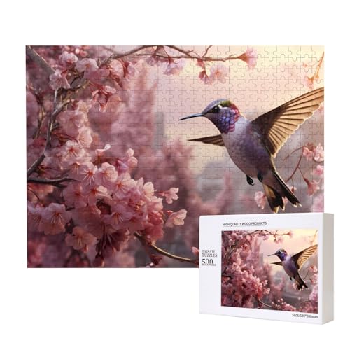 Kolibri-Blumen-Puzzles für Erwachsene, 500 Teile, Holzpuzzle für Familie, Freunde, Heimdekoration, Wandkunst, 50 x 38 cm von WapNo