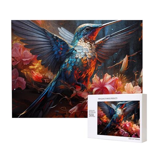 Kolibri-Puzzles für Erwachsene, 500 Teile, Holzpuzzle für Familie, Freunde, Heimdekoration, Wandkunst, 20,4 x 38,1 cm von WapNo