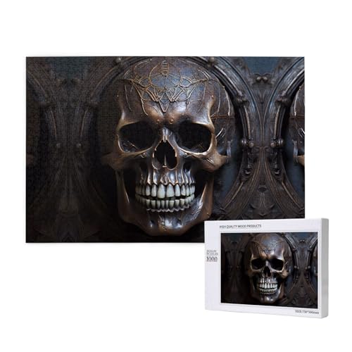 Kupferfarbenes Totenkopf-Puzzle für Erwachsene, 1000 Teile, Holzpuzzle für Familie, Freunde, Heimdekoration, Wandkunst, 29,5 x 50 cm von WapNo