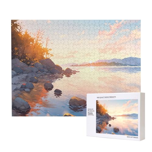 Lakeside Puzzles für Erwachsene, Holzpuzzle für Familie, Freunde, Heimdekoration, Wandkunst, 500 x 38 cm von WapNo