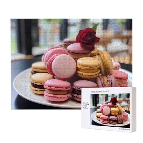 Macaron-Dessert-Puzzles für Erwachsene, 500 Teile, Holzpuzzle für Familie, Freunde, Heimdekoration, Wandkunst, 50 x 38 cm von WapNo