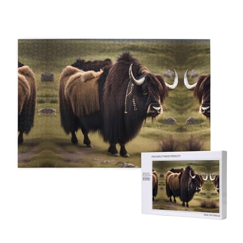 Mighty Highland Yak Puzzles für Erwachsene, 1000 Teile, Holzpuzzle für Familie, Freunde, Heimdekoration, Wandkunst, 29,5 x 50 cm von WapNo