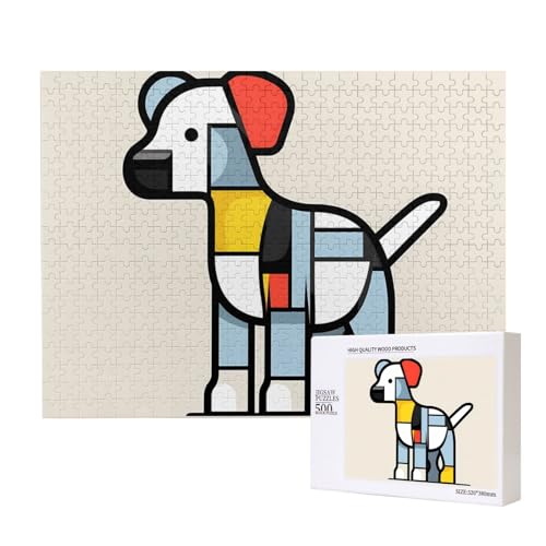 Mondrian Abstraktionismus Kleintier-Puzzles für Erwachsene, 500 Teile, Holzpuzzle für Familie, Freunde, Heimdekoration, Wandkunst, 50 x 38 cm von WapNo