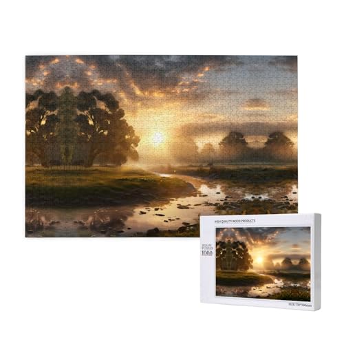 Morning Sunshine Puzzles für Erwachsene, 1000 Teile, Holzpuzzle für Familie, Freunde, Heimdekoration, Wandkunst, 75 x 50 cm von WapNo