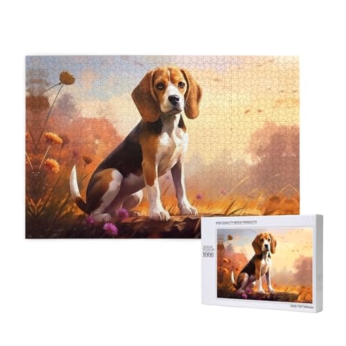 Nerdy Beagle-Puzzles für Erwachsene, 1000 Teile, Holzpuzzle für Familie, Freunde, Heimdekoration, Wandkunst, 75 x 50 cm von WapNo