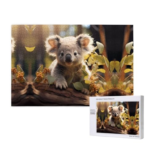 Niedliche Koala-Pflanzenpuzzles für Erwachsene, 1000 Teile, Holzpuzzle für Familie, Freunde, Heimdekoration, Wandkunst, 29,5 x 50 cm von WapNo