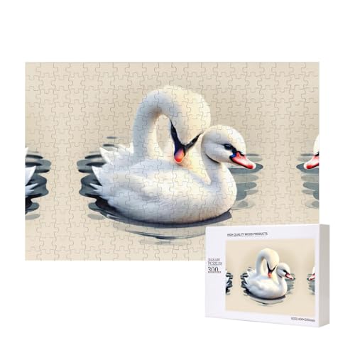 Niedliches kleines Schwan-Puzzle für Erwachsene, 300 Teile, Holzpuzzle für Familie, Freunde, Heimdekoration, Wandkunst, 15,7 x 27,9 cm von WapNo