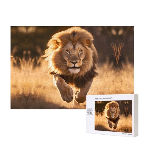 North American Lion Running Puzzles für Erwachsene, 300 Teile, Holzpuzzle für Familie, Freunde, Heimdekoration, Wandkunst, 39 x 28 cm von WapNo