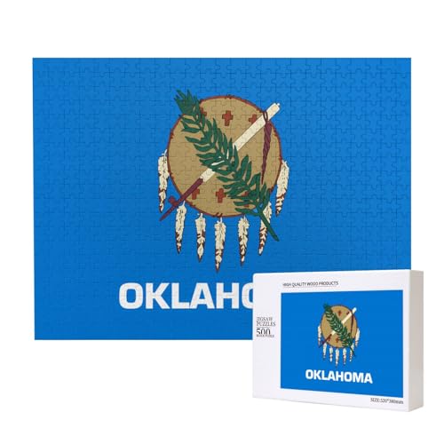 Oklahoma Puzzle mit Staatsflagge für Erwachsene, 500 Teile, Holzpuzzle für Familie, Freunde, Heimdekoration, Wandkunst, 20,4 x 38,1 cm von WapNo