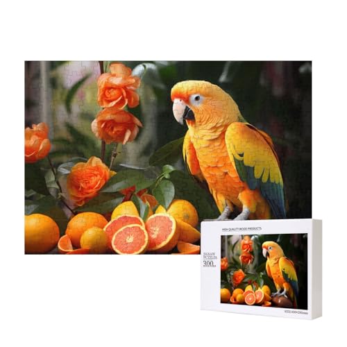 Oranges Papageien-Vogel-Puzzles für Erwachsene, 300 Teile, Holzpuzzle für Familie, Freunde, Heimdekoration, Wandkunst, 39 x 27 cm von WapNo