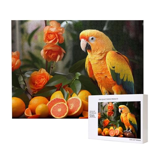 Oranges Papageien-Vogel-Puzzles für Erwachsene, 500 Teile, Holzpuzzle für Familie, Freunde, Heimdekoration, Wandkunst, 50 x 38 cm von WapNo