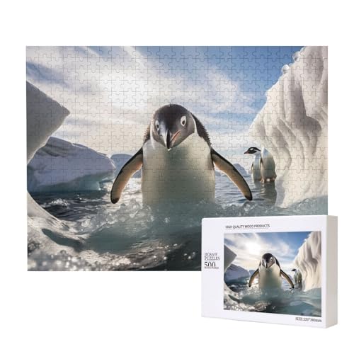 Pinguin-Schwimmpuzzles für Erwachsene, 500 Teile, Holzpuzzle für Familie, Freunde, Heimdekoration, Wandkunst, 50 x 38 cm von WapNo