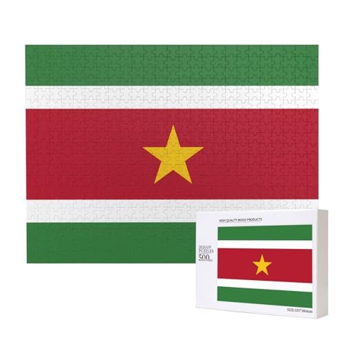 Puzzle "Flagge von Surinam", für Erwachsene, 500 Teile, Holzpuzzle für Familie, Freunde, Heimdekoration, Wandkunst, 50 x 38 cm von WapNo