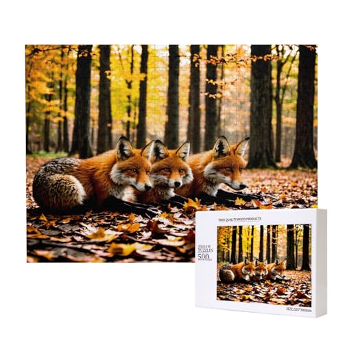 Puzzle Fuchs in gefallenen Blättern für Erwachsene, 500 Teile, Holzpuzzle für Familie, Freunde, Heimdekoration, Wandkunst, 20,4 x 38,1 cm von WapNo