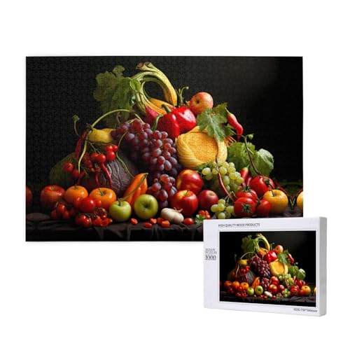 Puzzle für Erwachsene, Gemüse und Obst, 1000 Teile, Holzpuzzle für Familie, Freunde, Heimdekoration, Wandkunst, 75 x 50 cm von WapNo