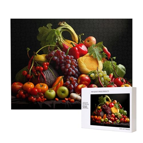 Puzzle für Erwachsene, Gemüse und Obst, 500 Teile, Holzpuzzle für Familie, Freunde, Heimdekoration, Wandkunst, 50 x 38 cm von WapNo