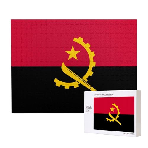 Puzzle mit Angola-Flagge für Erwachsene, 500 Teile, Holzpuzzle für Familie, Freunde, Heimdekoration, Wandkunst, 50 x 38 cm von WapNo